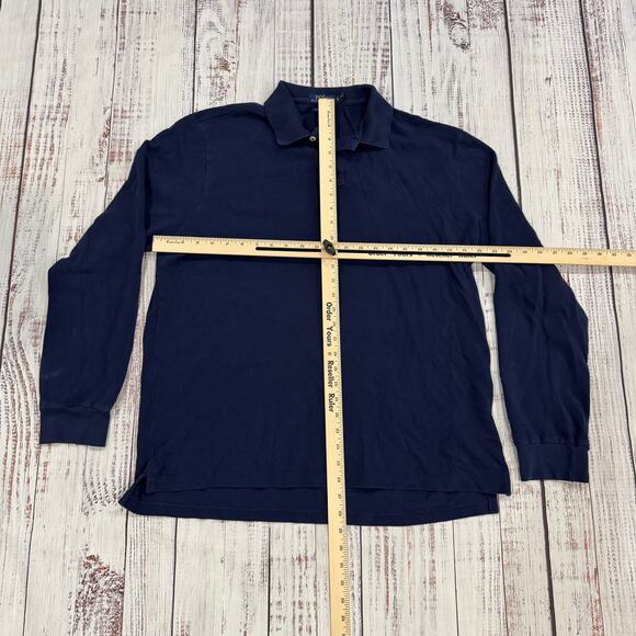 Polo Ralph Lauren Long Sleeve Polo Shirt XL Navy Custom Slim Fit Cotton - Picture 3 of 7